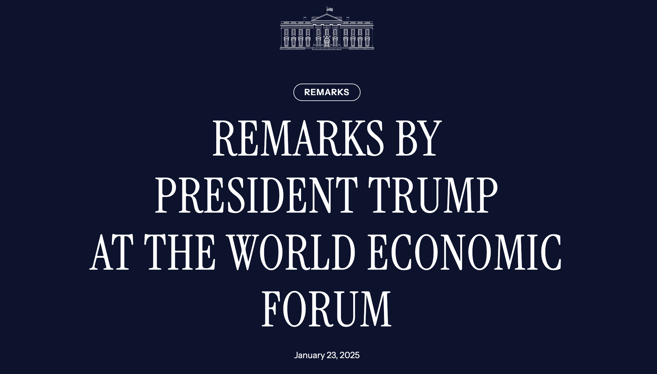 特朗普世界经济论坛演讲全文：美国将成人工智能及加密货币的世界中心