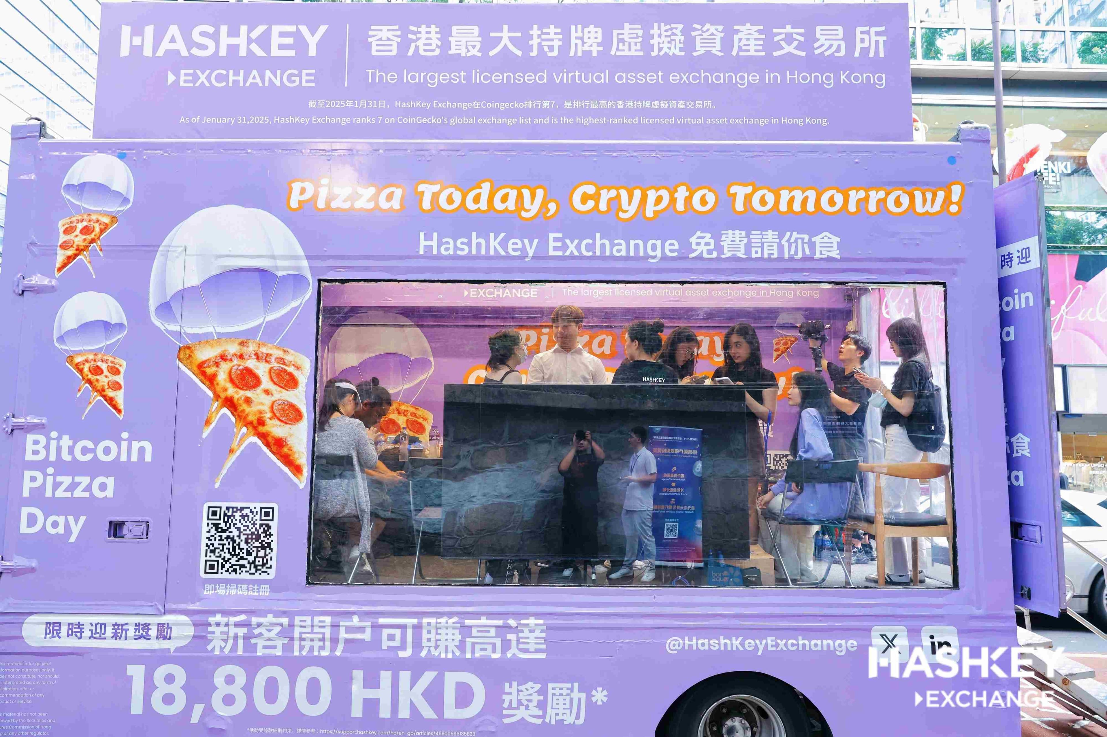 HashKey Exchange举办"比特币披萨日"庆祝活动，免费披萨车亮相香港街头