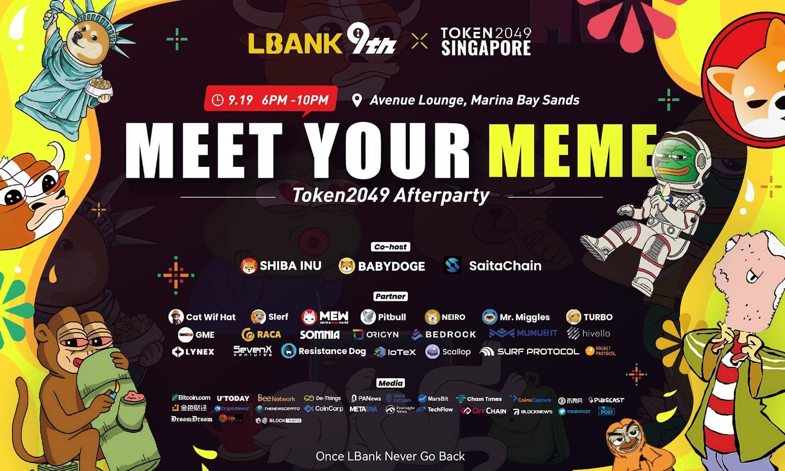 LBank 携手 Shiba Inu、Babydoge 与 SaitaChain 共同举办“Meet Your Meme” TOKEN2049 派对